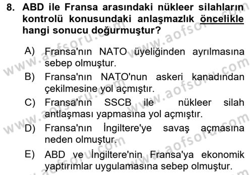 Siyasi Tarih 2 Dersi 2023 - 2024 Yılı (Final) Dönem Sonu Sınav Soruları 8. Soru