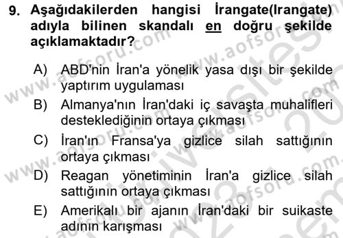 Siyasi Tarih 2 Dersi 2023 - 2024 Yılı (Final) Dönem Sonu Sınav Soruları 9. Soru