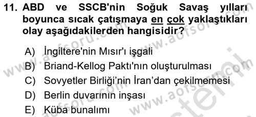 Siyasi Tarih 2 Dersi 2023 - 2024 Yılı Yaz Okulu Sınav Soruları 11. Soru