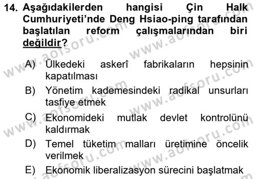 Siyasi Tarih 2 Dersi 2023 - 2024 Yılı Yaz Okulu Sınav Soruları 14. Soru