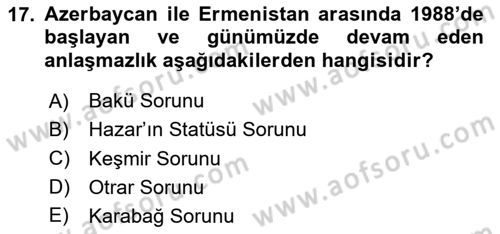 Siyasi Tarih 2 Dersi 2023 - 2024 Yılı Yaz Okulu Sınav Soruları 17. Soru