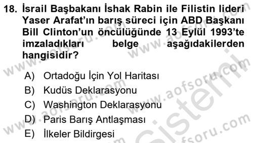 Siyasi Tarih 2 Dersi 2023 - 2024 Yılı Yaz Okulu Sınav Soruları 18. Soru