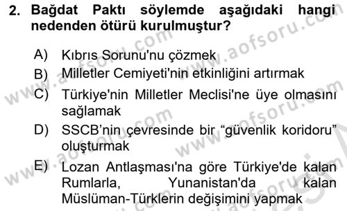 Siyasi Tarih 2 Dersi 2023 - 2024 Yılı Yaz Okulu Sınav Soruları 2. Soru