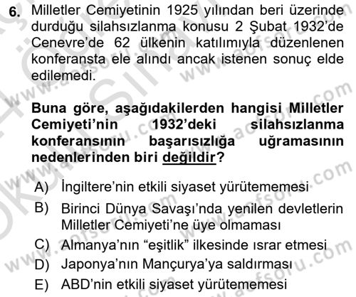 Siyasi Tarih 2 Dersi 2023 - 2024 Yılı Yaz Okulu Sınav Soruları 6. Soru