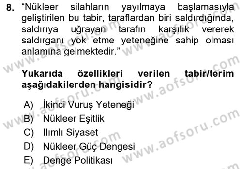 Siyasi Tarih 2 Dersi 2023 - 2024 Yılı Yaz Okulu Sınav Soruları 8. Soru