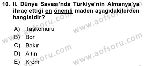 Siyasi Tarih 2 Dersi 2024 - 2025 Yılı (Vize) Ara Sınav Soruları 10. Soru