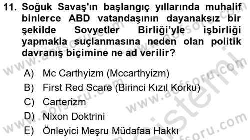 Siyasi Tarih 2 Dersi 2024 - 2025 Yılı (Vize) Ara Sınav Soruları 11. Soru