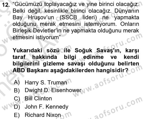 Siyasi Tarih 2 Dersi 2024 - 2025 Yılı (Vize) Ara Sınav Soruları 12. Soru