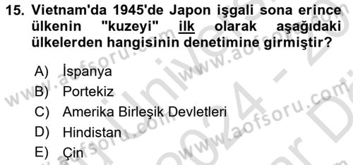 Siyasi Tarih 2 Dersi 2024 - 2025 Yılı (Vize) Ara Sınav Soruları 15. Soru