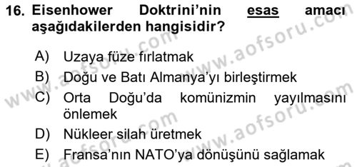 Siyasi Tarih 2 Dersi 2024 - 2025 Yılı (Vize) Ara Sınav Soruları 16. Soru
