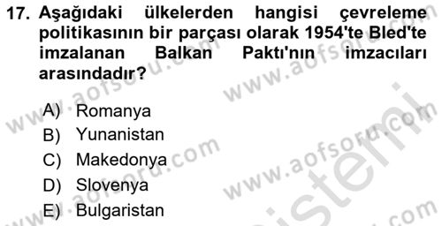Siyasi Tarih 2 Dersi 2024 - 2025 Yılı (Vize) Ara Sınav Soruları 17. Soru