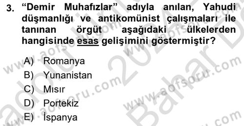 Siyasi Tarih 2 Dersi 2024 - 2025 Yılı (Vize) Ara Sınav Soruları 3. Soru