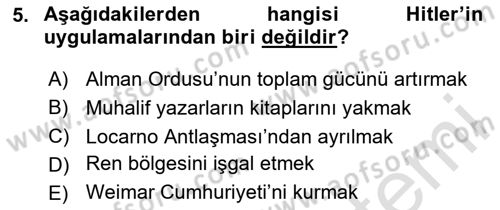 Siyasi Tarih 2 Dersi 2024 - 2025 Yılı (Vize) Ara Sınav Soruları 5. Soru