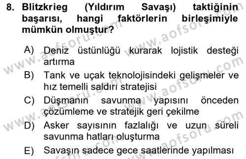 Siyasi Tarih 2 Dersi 2024 - 2025 Yılı (Vize) Ara Sınav Soruları 8. Soru