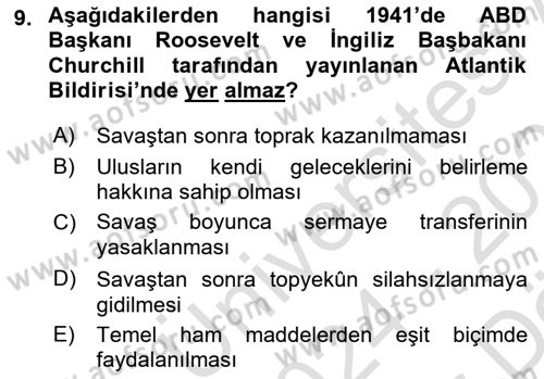 Siyasi Tarih 2 Dersi 2024 - 2025 Yılı (Vize) Ara Sınav Soruları 9. Soru