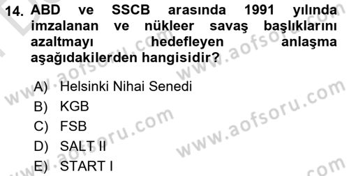 Siyasi Tarih 2 Dersi 2024 - 2025 Yılı (Final) Dönem Sonu Sınav Soruları 14. Soru