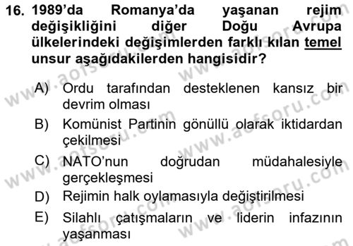 Siyasi Tarih 2 Dersi 2024 - 2025 Yılı (Final) Dönem Sonu Sınav Soruları 16. Soru