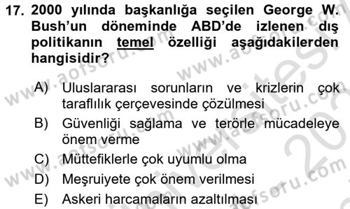 Siyasi Tarih 2 Dersi 2024 - 2025 Yılı (Final) Dönem Sonu Sınav Soruları 17. Soru