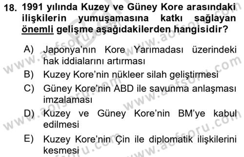 Siyasi Tarih 2 Dersi 2024 - 2025 Yılı (Final) Dönem Sonu Sınav Soruları 18. Soru