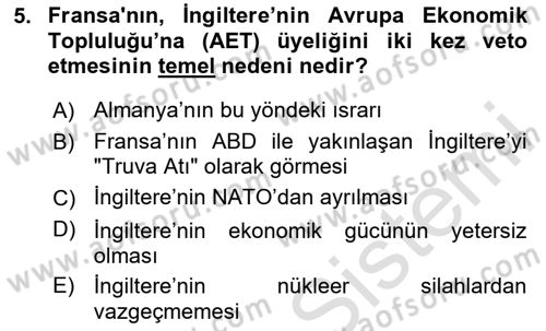 Siyasi Tarih 2 Dersi 2024 - 2025 Yılı (Final) Dönem Sonu Sınav Soruları 5. Soru
