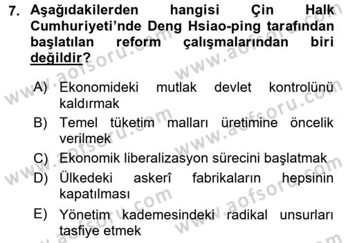 Siyasi Tarih 2 Dersi 2024 - 2025 Yılı (Final) Dönem Sonu Sınav Soruları 7. Soru