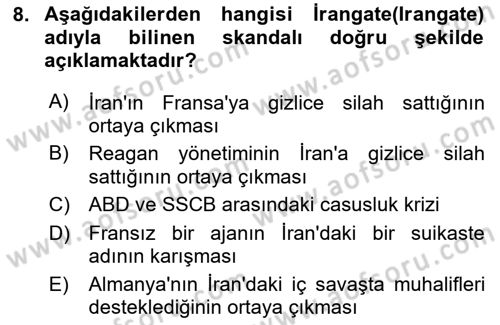 Siyasi Tarih 2 Dersi 2024 - 2025 Yılı (Final) Dönem Sonu Sınav Soruları 8. Soru