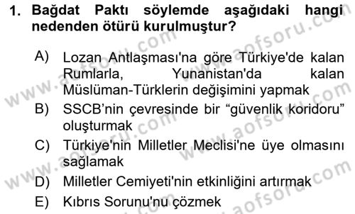 Siyasi Tarih 2 Dersi 2024 - 2025 Yılı Yaz Okulu Sınav Soruları 1. Soru