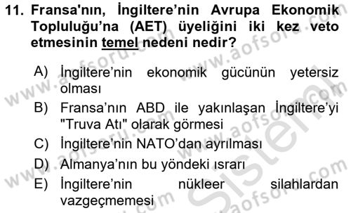 Siyasi Tarih 2 Dersi 2024 - 2025 Yılı Yaz Okulu Sınav Soruları 11. Soru