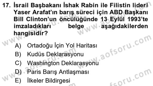 Siyasi Tarih 2 Dersi 2024 - 2025 Yılı Yaz Okulu Sınav Soruları 17. Soru