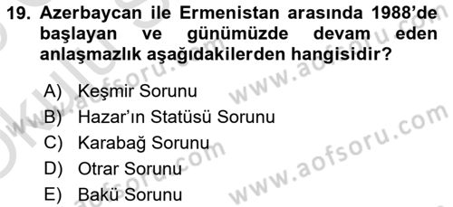 Siyasi Tarih 2 Dersi 2024 - 2025 Yılı Yaz Okulu Sınav Soruları 19. Soru