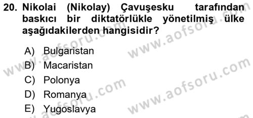 Siyasi Tarih 2 Dersi 2024 - 2025 Yılı Yaz Okulu Sınav Soruları 20. Soru