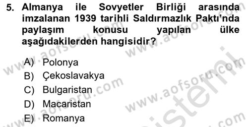 Siyasi Tarih 2 Dersi 2024 - 2025 Yılı Yaz Okulu Sınav Soruları 5. Soru