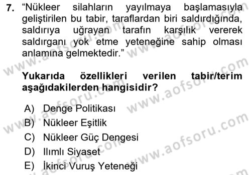 Siyasi Tarih 2 Dersi 2024 - 2025 Yılı Yaz Okulu Sınav Soruları 7. Soru