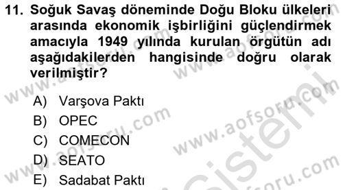 Siyasi Tarih 2 Dersi 2025 - 2026 Yılı (Vize) Ara Sınav Soruları 11. Soru