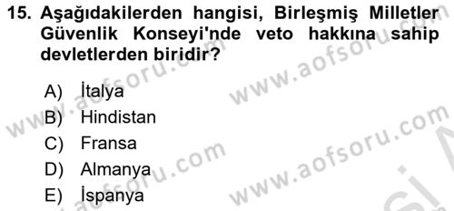 Siyasi Tarih 2 Dersi 2025 - 2026 Yılı (Vize) Ara Sınav Soruları 15. Soru