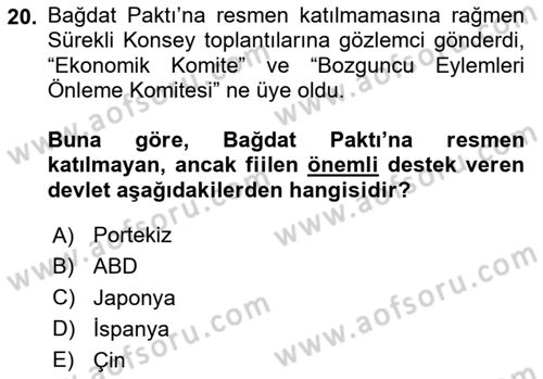 Siyasi Tarih 2 Dersi 2025 - 2026 Yılı (Vize) Ara Sınav Soruları 20. Soru