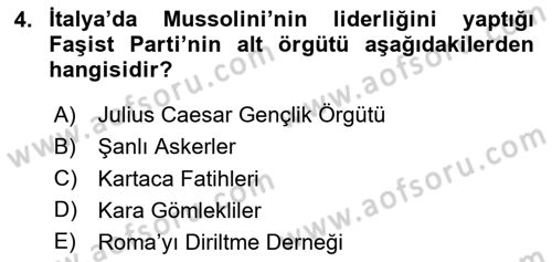 Siyasi Tarih 2 Dersi 2025 - 2026 Yılı (Vize) Ara Sınav Soruları 4. Soru