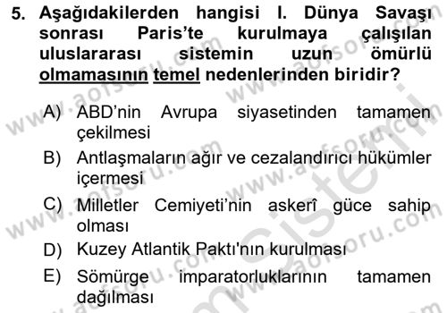 Siyasi Tarih 2 Dersi 2025 - 2026 Yılı (Vize) Ara Sınav Soruları 5. Soru
