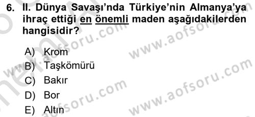 Siyasi Tarih 2 Dersi 2025 - 2026 Yılı (Vize) Ara Sınav Soruları 6. Soru