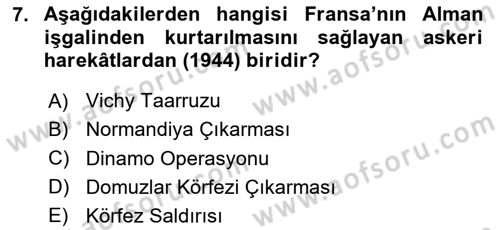 Siyasi Tarih 2 Dersi 2025 - 2026 Yılı (Vize) Ara Sınav Soruları 7. Soru