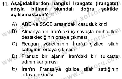 Siyasi Tarih 2 Dersi 2025 - 2026 Yılı (Final) Dönem Sonu Sınav Soruları 11. Soru
