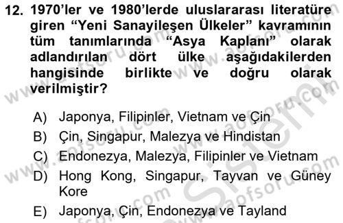 Siyasi Tarih 2 Dersi 2025 - 2026 Yılı (Final) Dönem Sonu Sınav Soruları 12. Soru