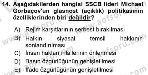 Siyasi Tarih 2 Dersi 2025 - 2026 Yılı (Final) Dönem Sonu Sınav Soruları 14. Soru