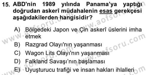 Siyasi Tarih 2 Dersi 2025 - 2026 Yılı (Final) Dönem Sonu Sınav Soruları 15. Soru