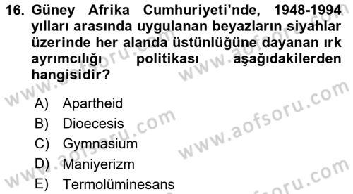 Siyasi Tarih 2 Dersi 2025 - 2026 Yılı (Final) Dönem Sonu Sınav Soruları 16. Soru