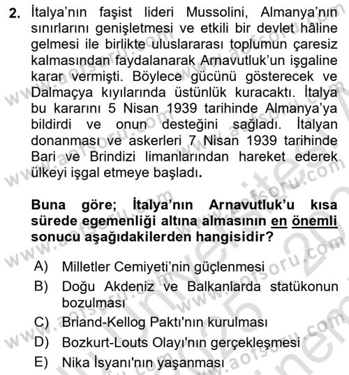 Siyasi Tarih 2 Dersi 2025 - 2026 Yılı (Final) Dönem Sonu Sınav Soruları 2. Soru