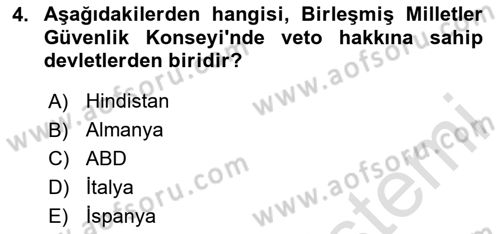 Siyasi Tarih 2 Dersi 2025 - 2026 Yılı (Final) Dönem Sonu Sınav Soruları 4. Soru