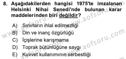 Siyasi Tarih 2 Dersi 2025 - 2026 Yılı (Final) Dönem Sonu Sınav Soruları 8. Soru