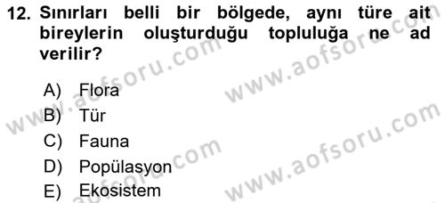 Genel Biyoloji Dersi Ara Sınavı Deneme Sınav Soruları 12. Soru