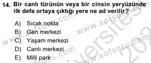 Genel Biyoloji Dersi Ara Sınavı Deneme Sınav Soruları 14. Soru